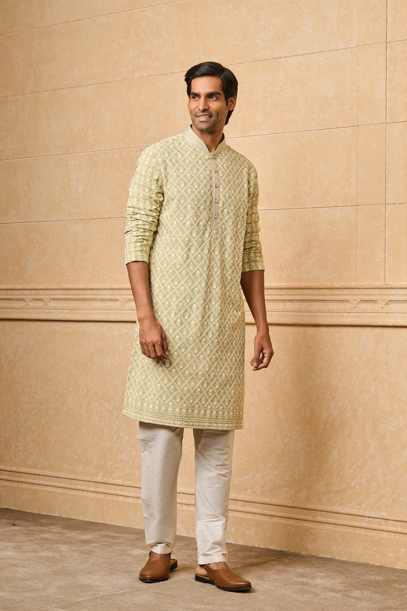 Light Green All Over Embroidered Kurta Set
