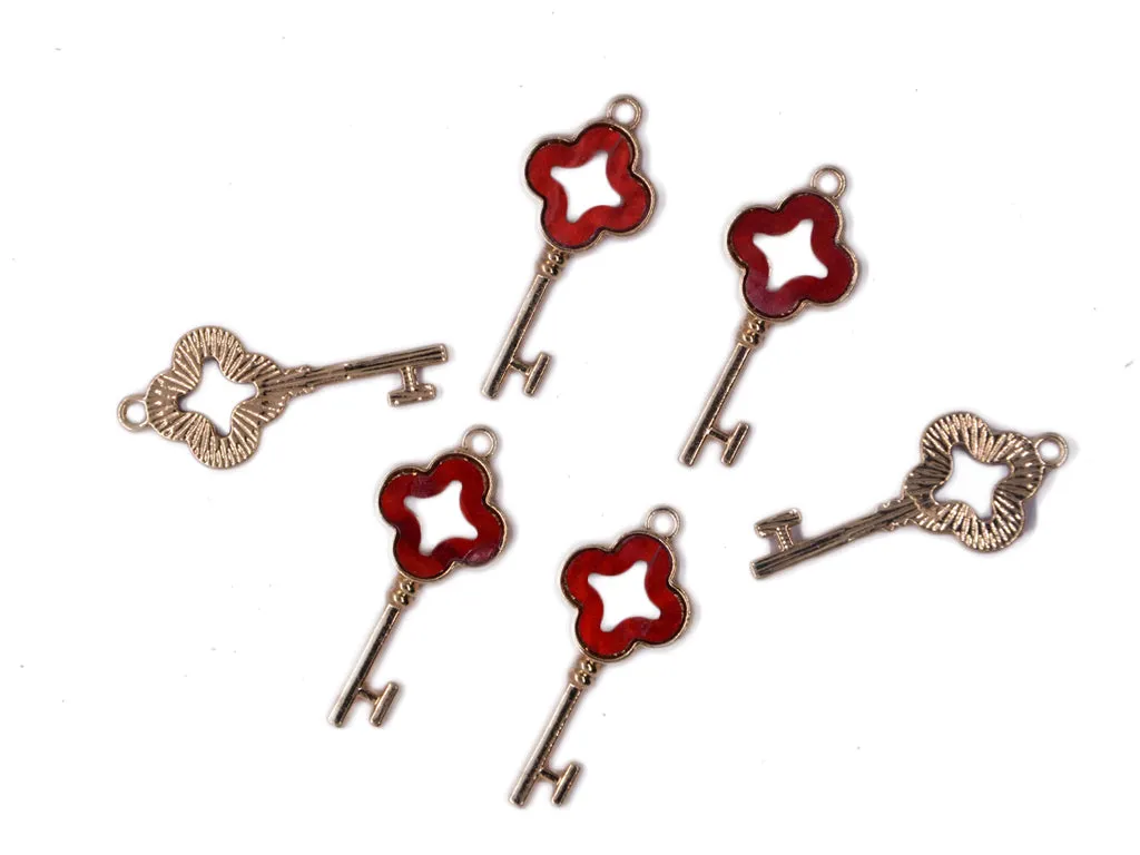 Maroon Bronze Keys Metal Charms