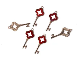 Maroon Bronze Keys Metal Charms