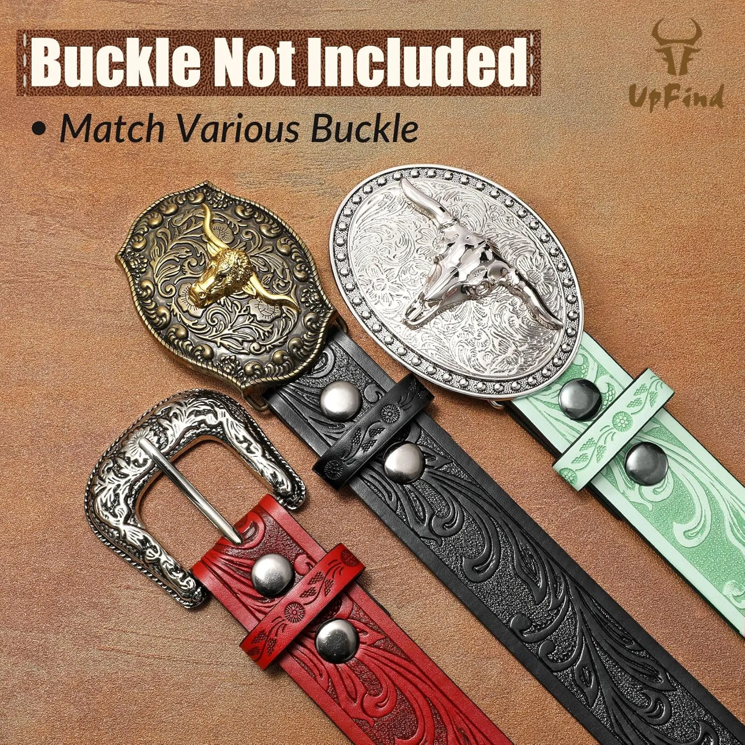 Men Women Western Belt Strap for Jeans Dress Cowboy Leather Belt Strap without Buckle