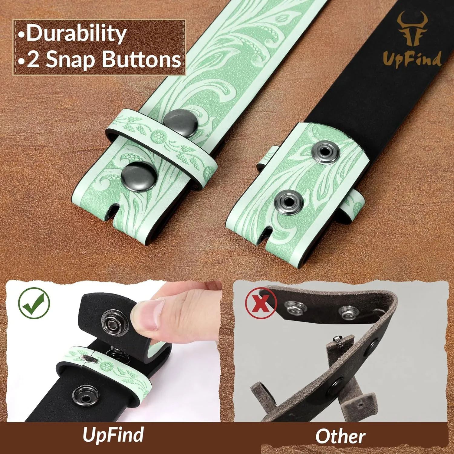 Men Women Western Belt Strap for Jeans Dress Cowboy Leather Belt Strap without Buckle