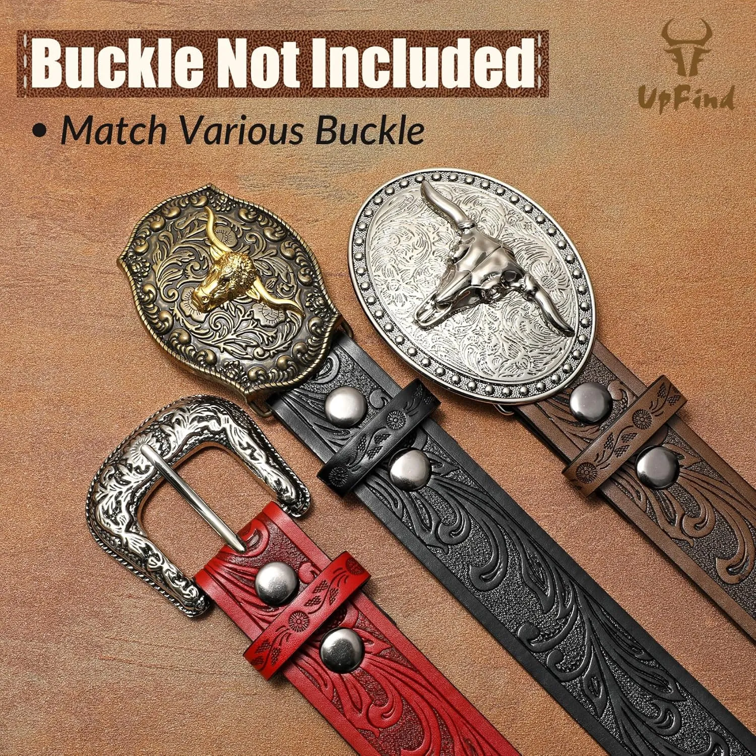 Men Women Western Belt Strap for Jeans Dress Cowboy Leather Belt Strap without Buckle