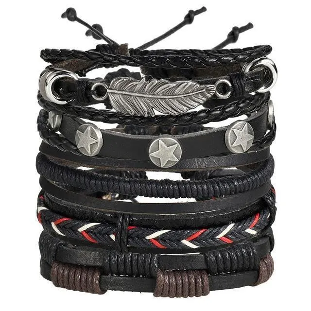 Mens Multi-Layered Wristbands Braided Bracelets