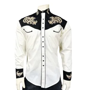 Men’s Vintage 2-Tone Khaki & Black Floral Embroidered Western Shirt