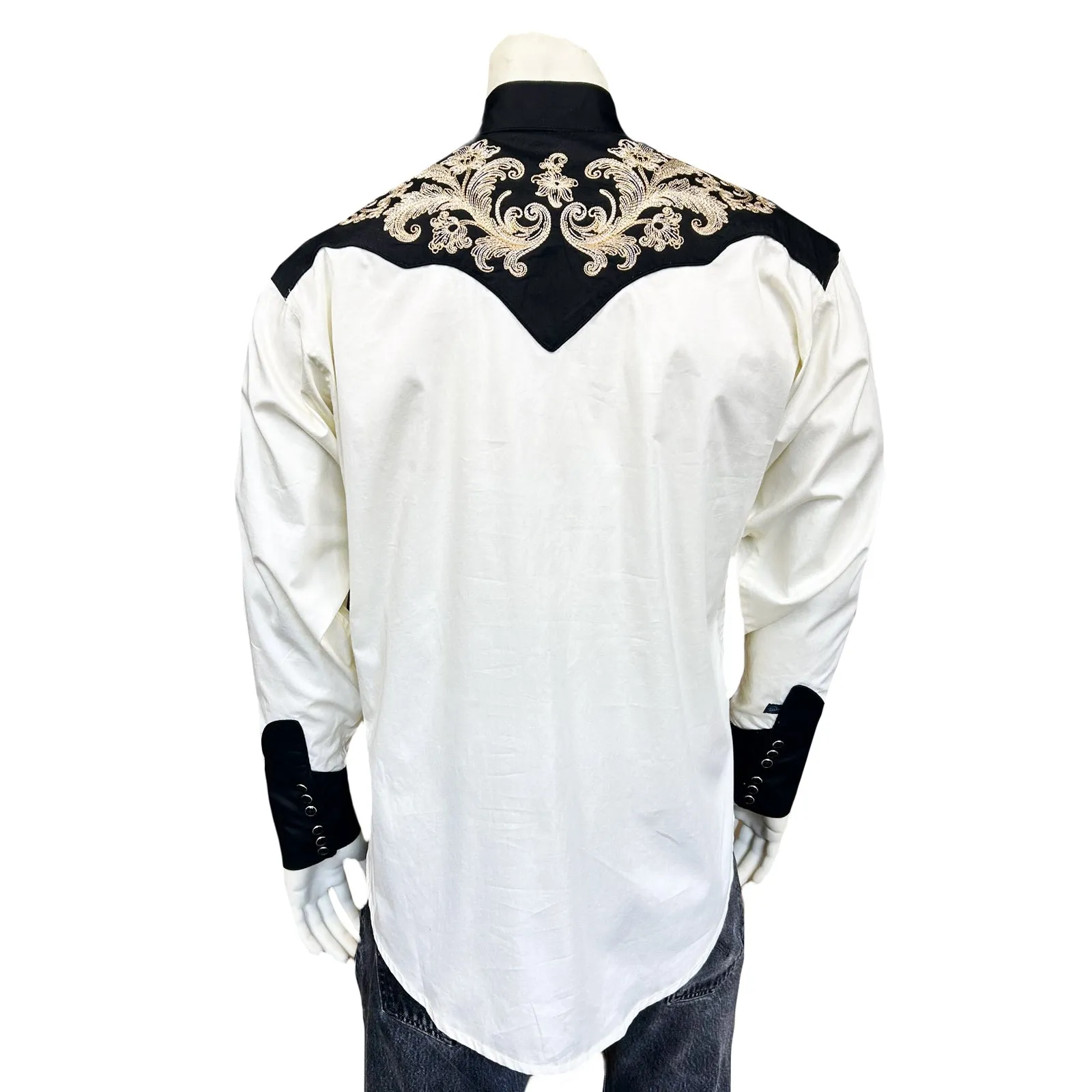 Men’s Vintage 2-Tone Khaki & Black Floral Embroidered Western Shirt