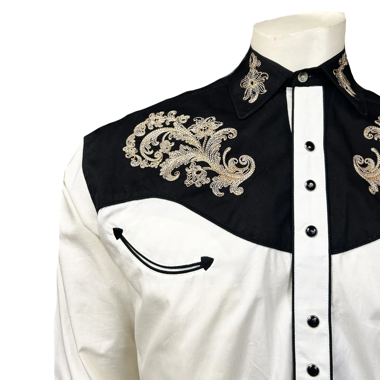 Men’s Vintage 2-Tone Khaki & Black Floral Embroidered Western Shirt
