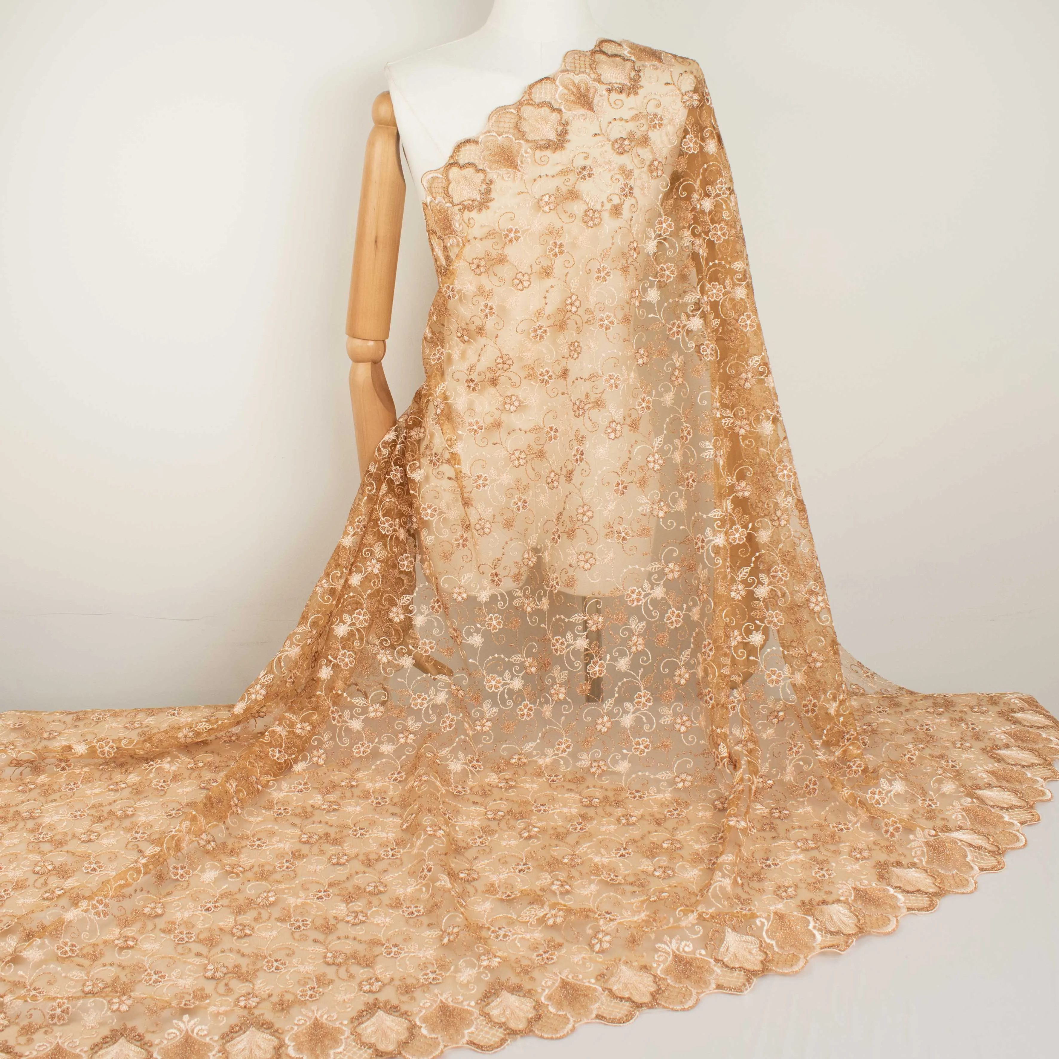 Metallic Floral Lace Design-2 Brown