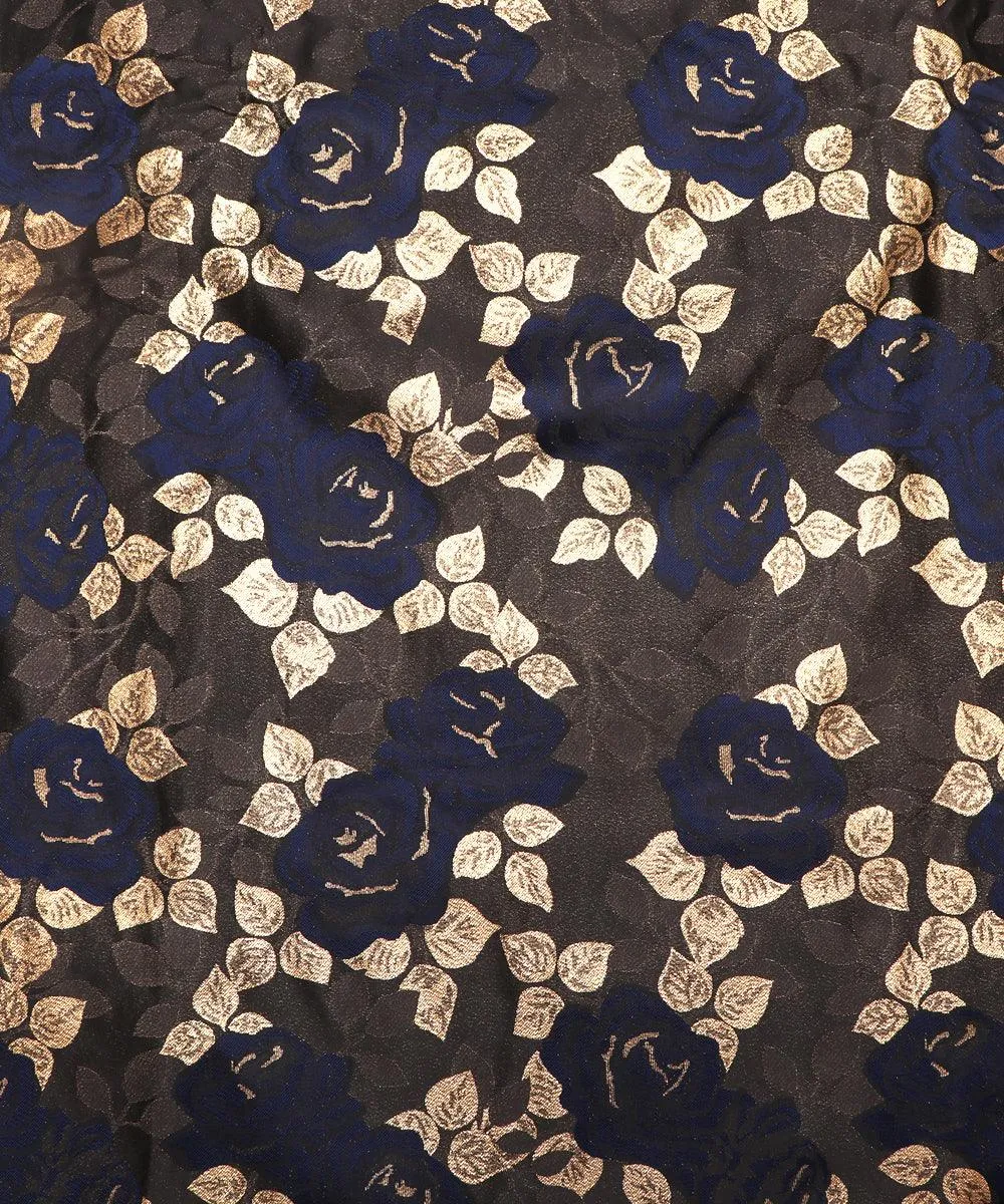 Navy Blue Colour Floral Pattern Brocade Lycra Fabric
