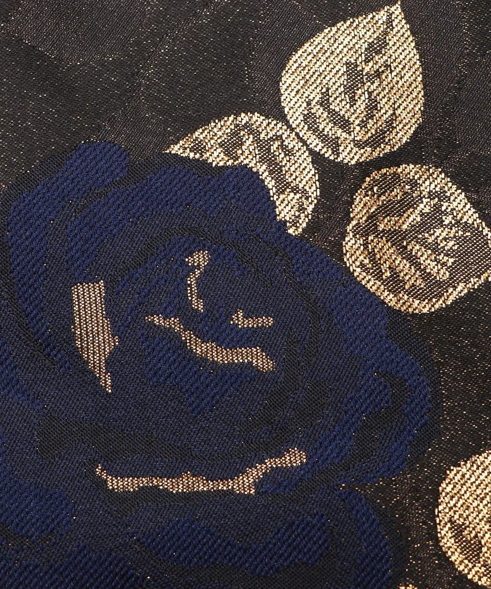 Navy Blue Colour Floral Pattern Brocade Lycra Fabric
