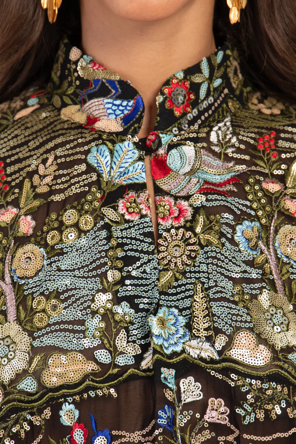 Nour Georgette Forest Embroidered Dress