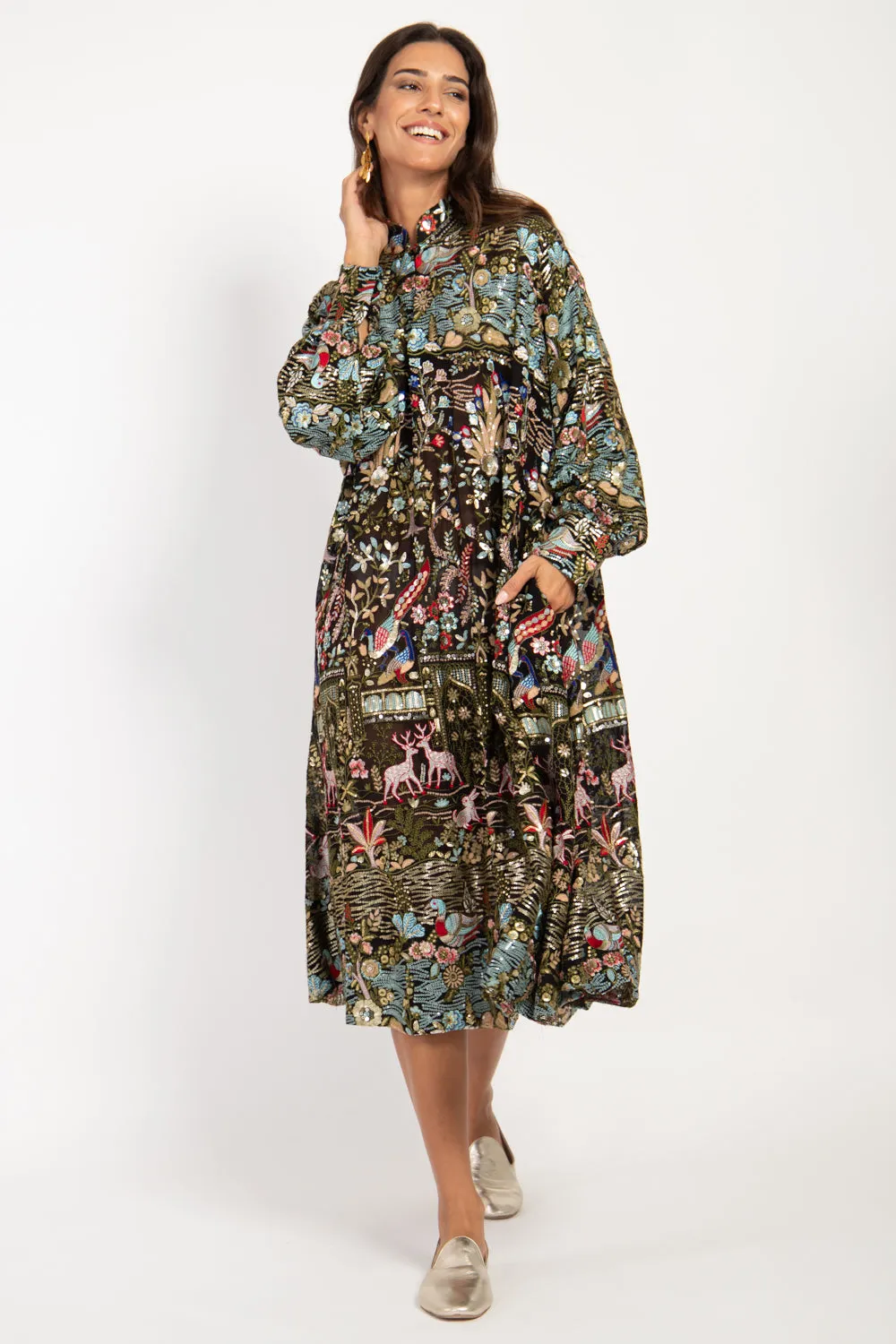 Nour Georgette Forest Embroidered Dress