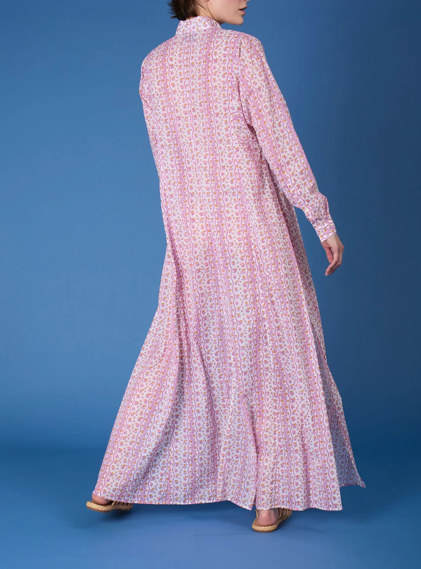 Parvati Long Kaftan - Liselund Print - Cyclamen / Mustard