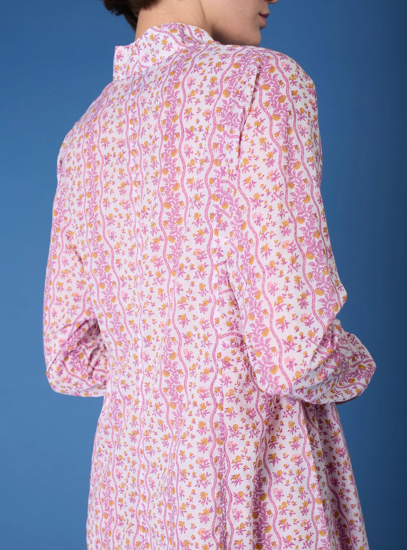 Parvati Long Kaftan - Liselund Print - Cyclamen / Mustard