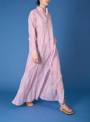 Parvati Long Kaftan - Liselund Print - Cyclamen / Mustard