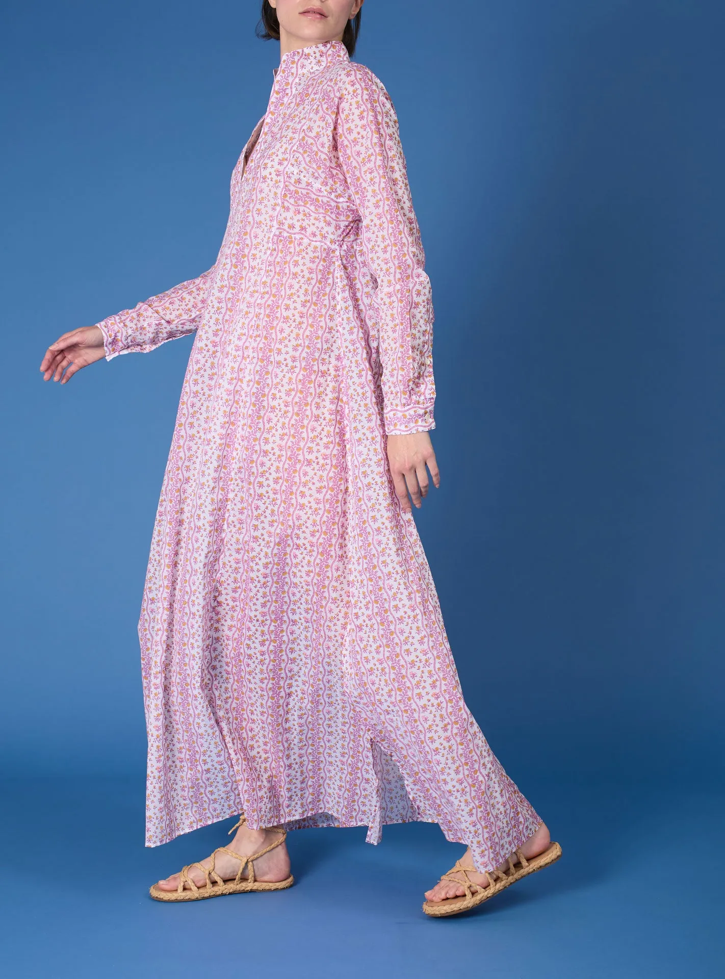 Parvati Long Kaftan - Liselund Print - Cyclamen / Mustard