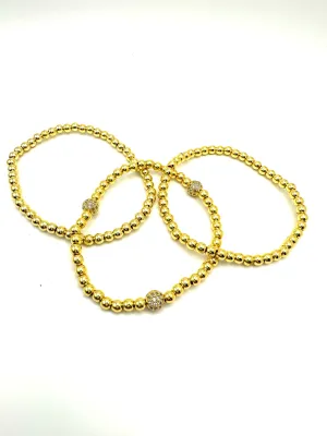 Pave Ball and Gold Bead Bracelets