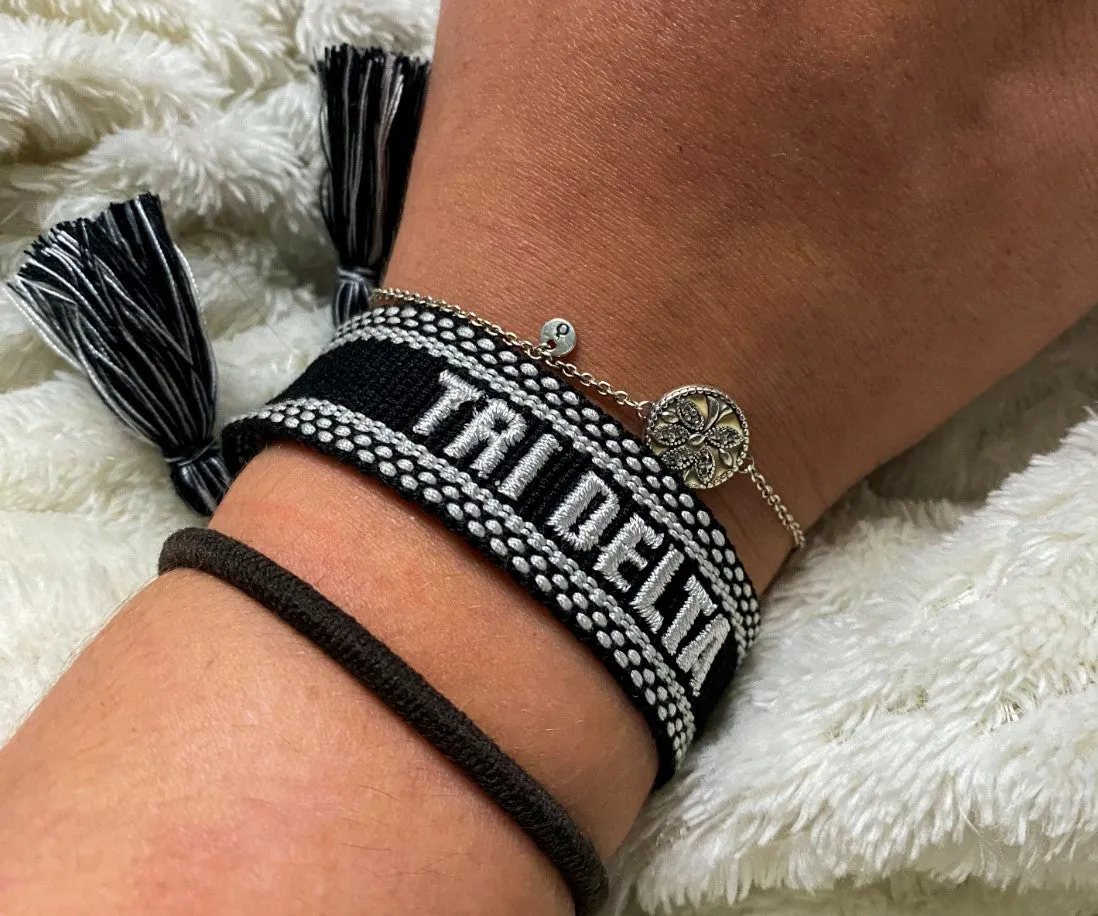 Phi Mu Woven Bracelet, Black and White Design