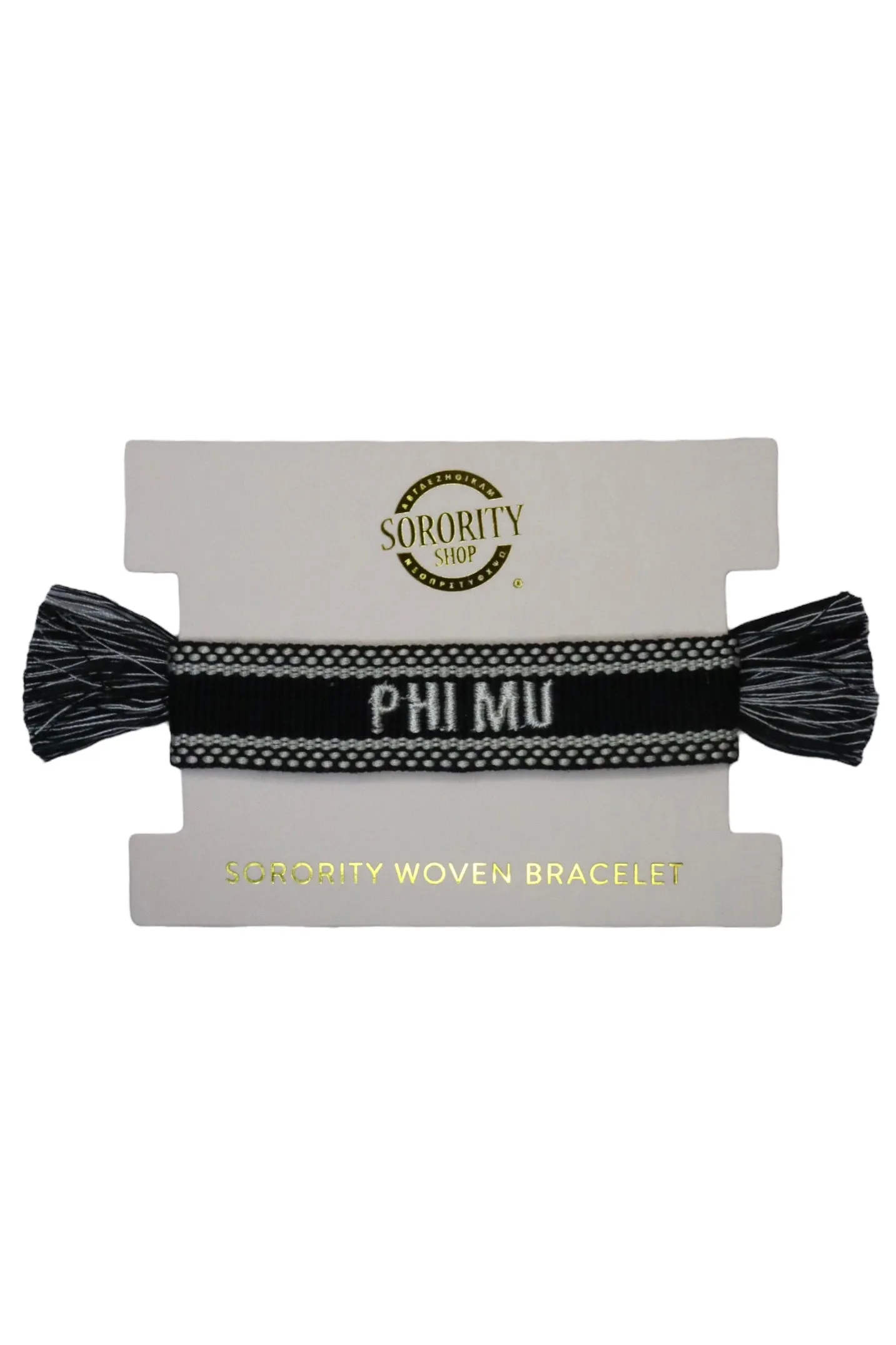 Phi Mu Woven Bracelet, Black and White Design