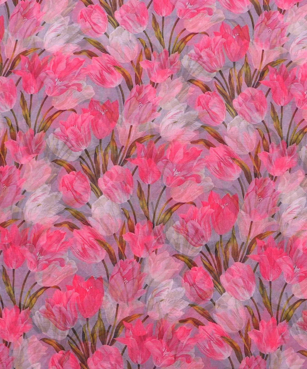 Pink Colour Floral Print Chiffon Fabric