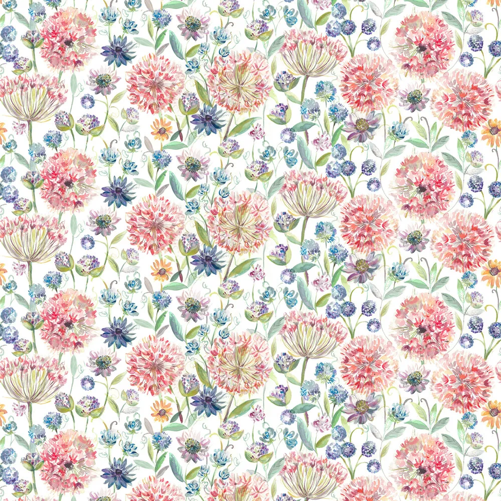 Pom Pom Floral Printed Linen Fabric (By The Metre) Natural