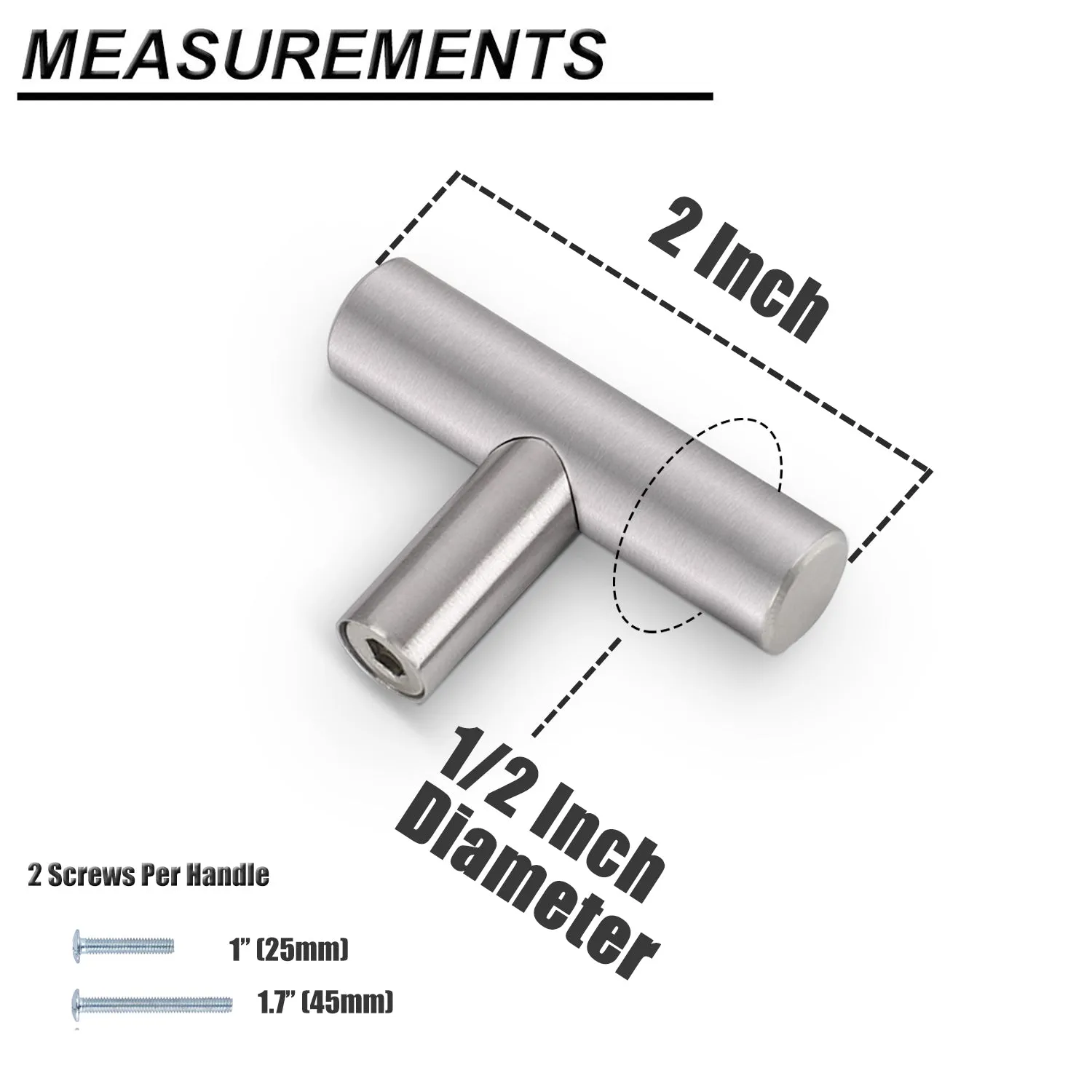 Probrico Brushed Nickel Finish One Hole Kitchen Cabinet Handles Stainless Steel Pulls 30packs