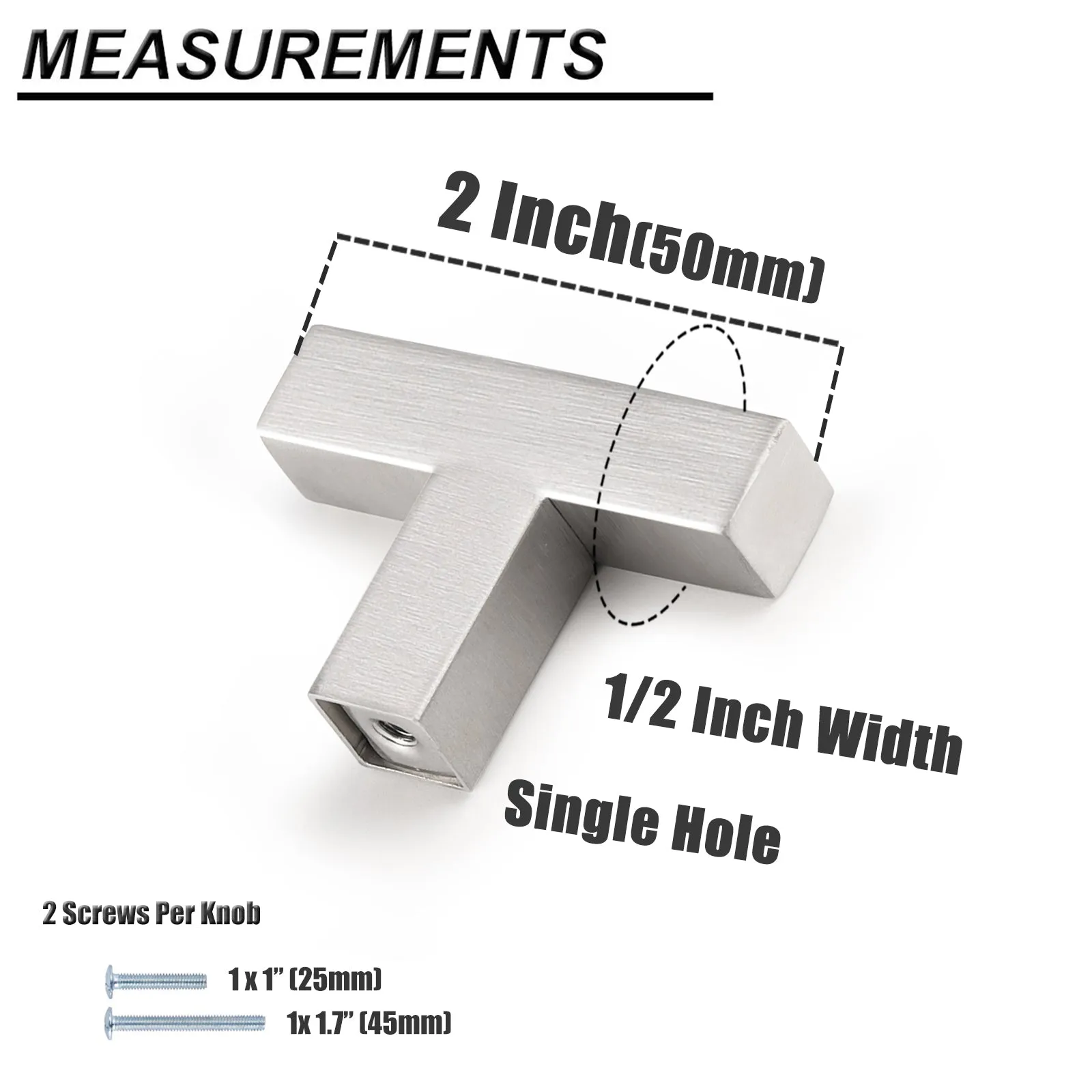 Probrico Brushed Nickel Finish One Hole Kitchen Cabinet Handles Stainless Steel Pulls 30packs