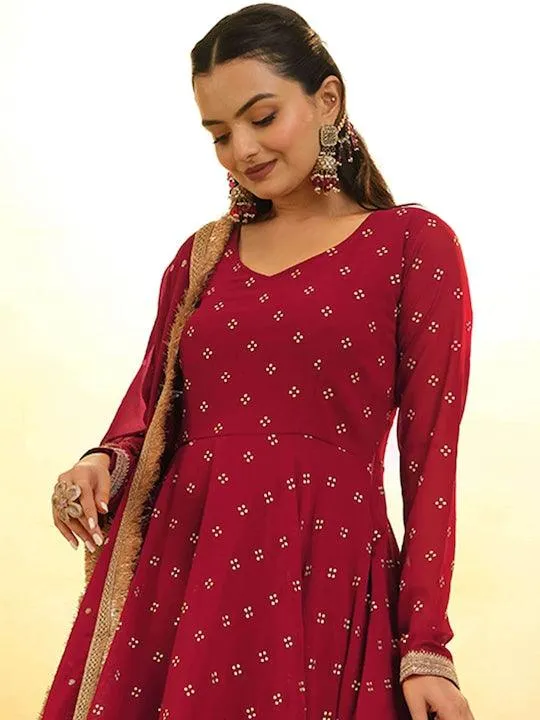 Red Georgette ready-to-wear salwar suit with dupatta