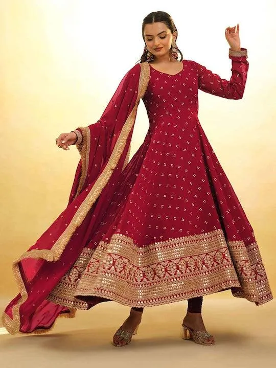 Red Georgette ready-to-wear salwar suit with dupatta
