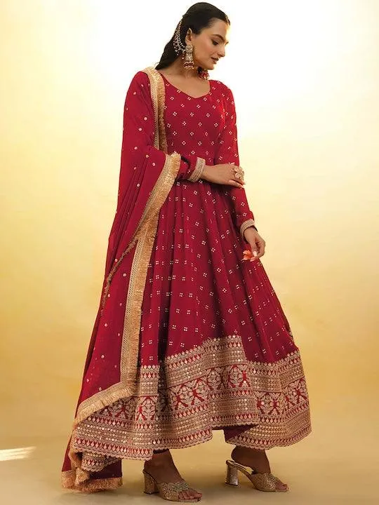 Red Georgette ready-to-wear salwar suit with dupatta