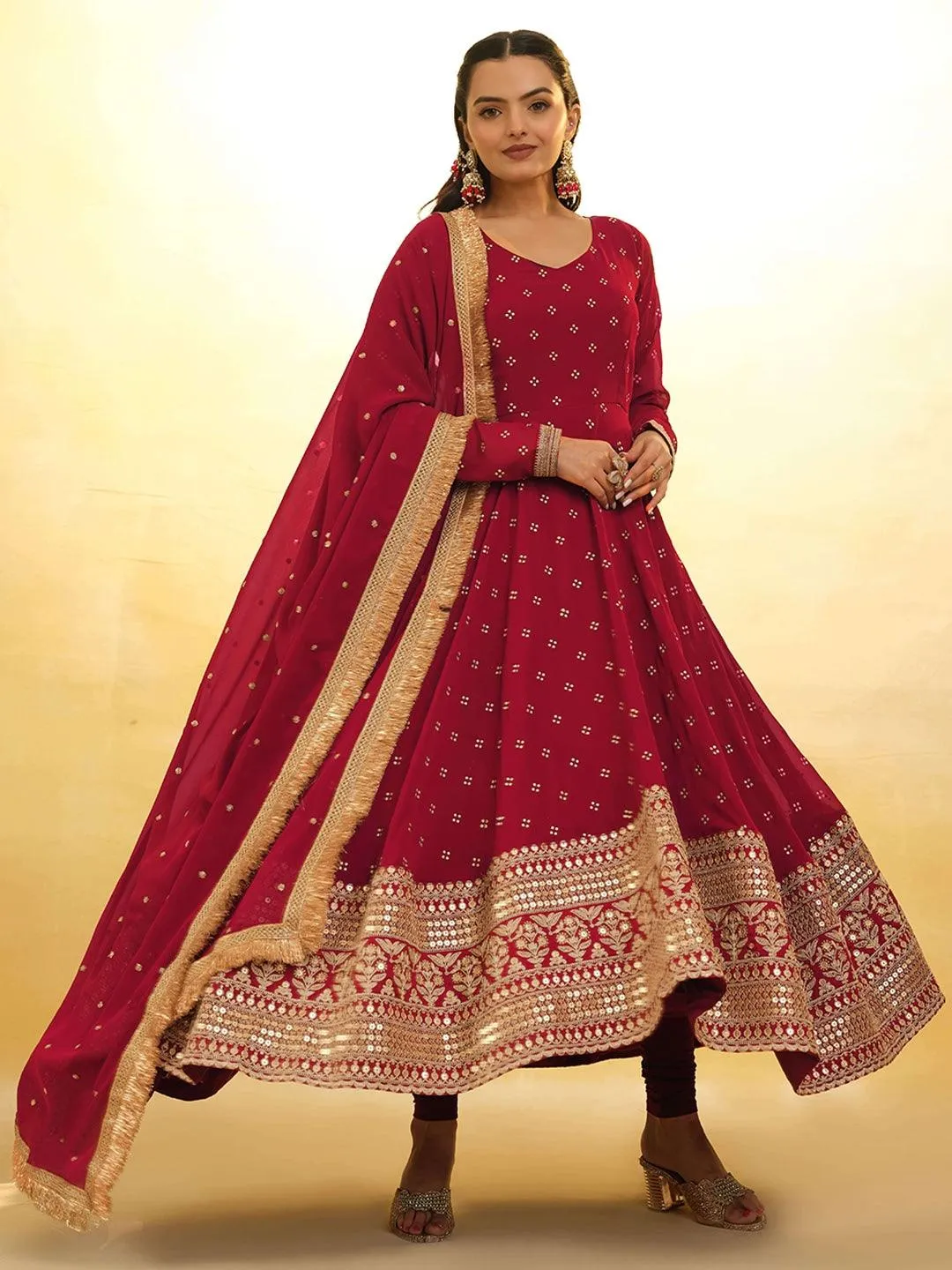 Red Georgette ready-to-wear salwar suit with dupatta