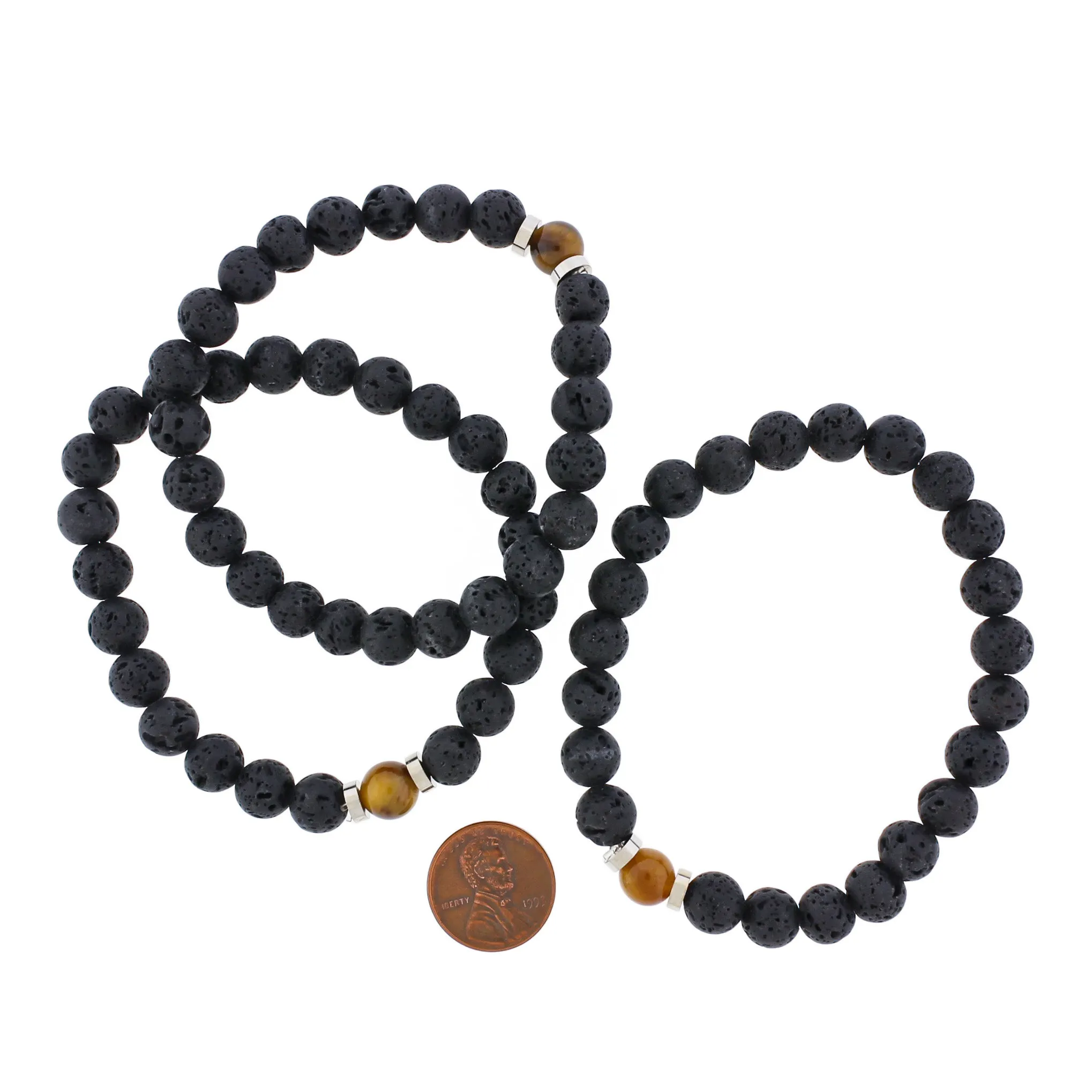 Round Lava Bead Bracelet 72mm - Tiger Eye Bead - 1 Bracelet - BB261