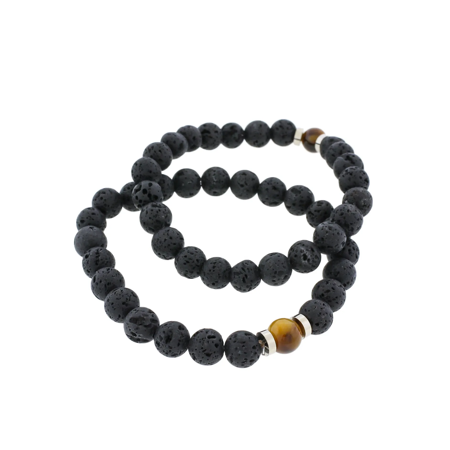 Round Lava Bead Bracelet 72mm - Tiger Eye Bead - 1 Bracelet - BB261