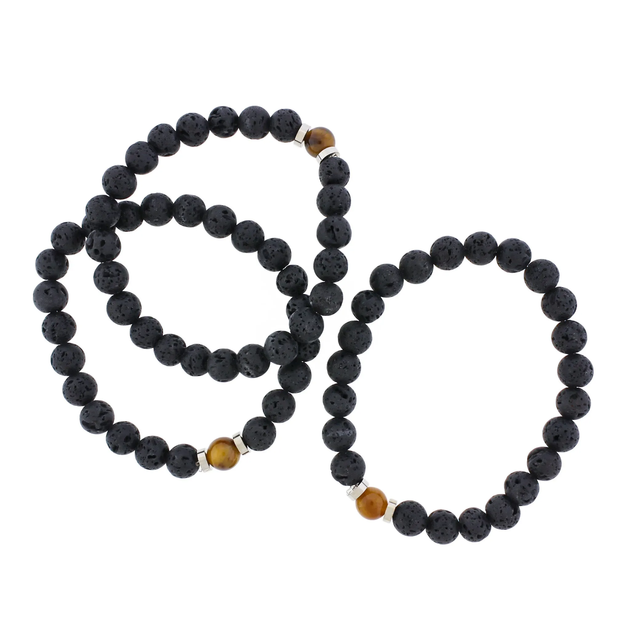 Round Lava Bead Bracelet 72mm - Tiger Eye Bead - 1 Bracelet - BB261