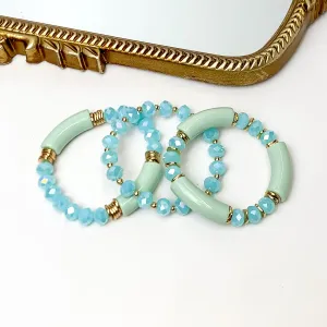 Set of Three | Sunny Bliss Crystal Beaded Bracelet Set in Light Blue