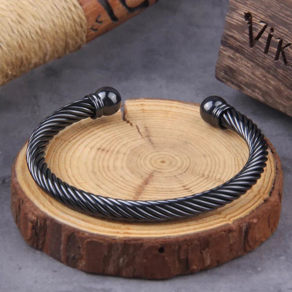 Stainless Steel Twisted Cable Wire Bracelets C-Shaped Adjustable Cuff Viking Bangle Bracelet