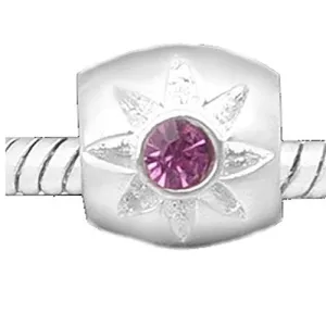 Sun Design with Pink  Crystal Rhinestone Charm European Bead Compatible for Most European Snake Chain Bracelet