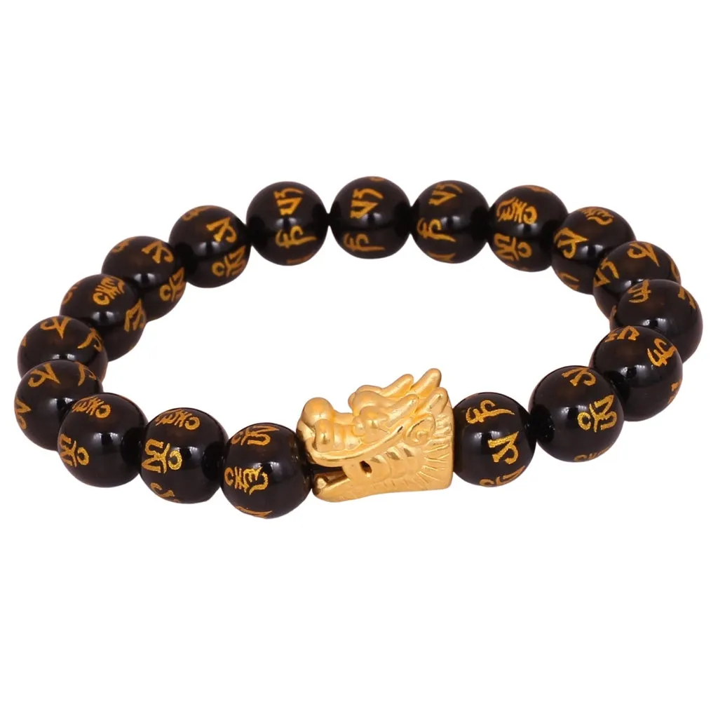 TAKA Jewellery 999 Pure Gold Dragon Charm with Beads Bracelet