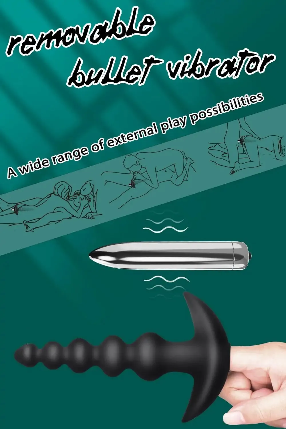 Vibrating Graduated Design Anal Beads Flexible Silicone Butt Plug