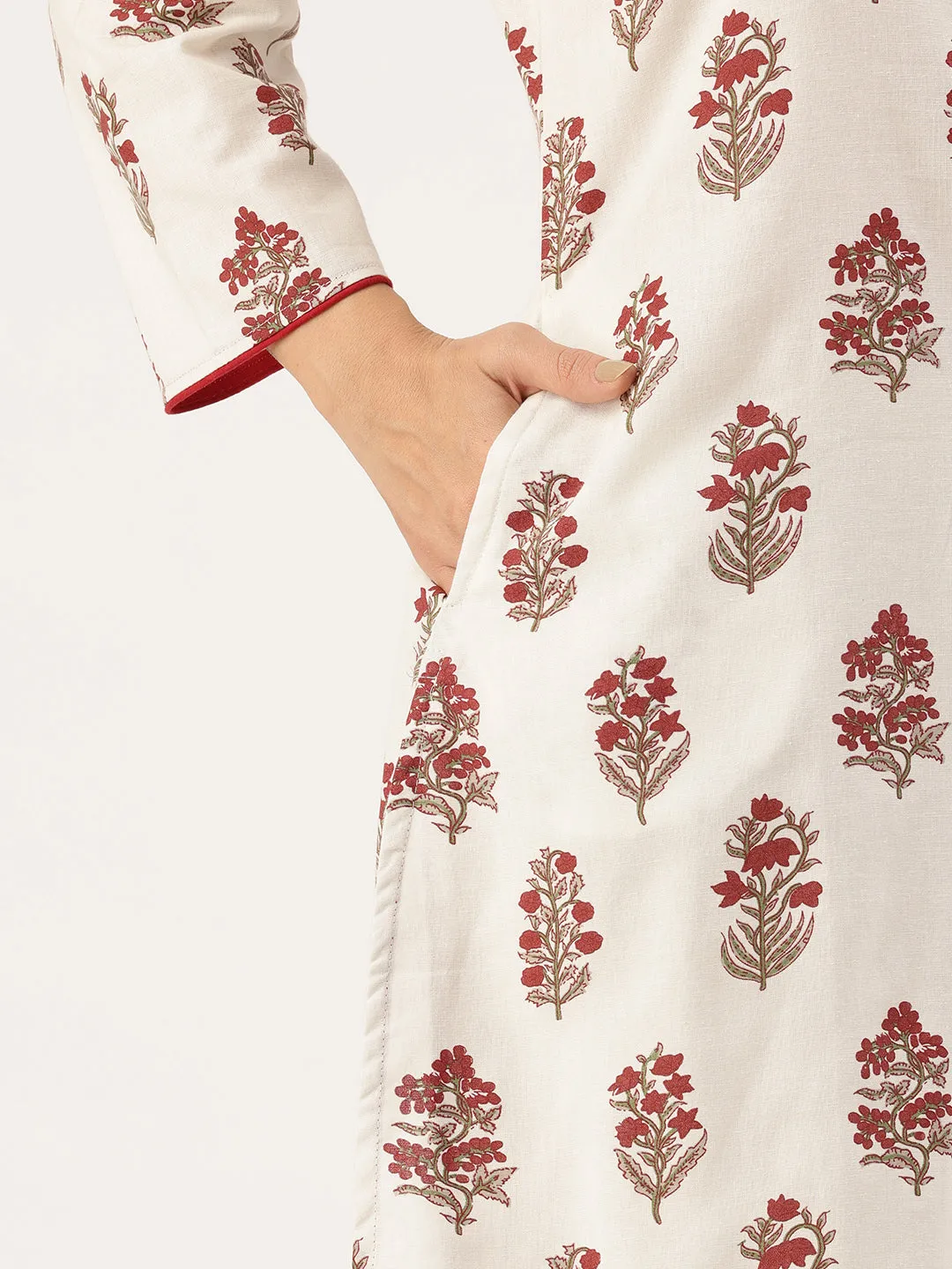 White Floral Printed Indie Pure Cotton Kurta