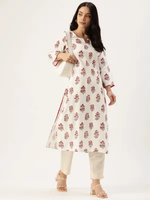 White Floral Printed Indie Pure Cotton Kurta